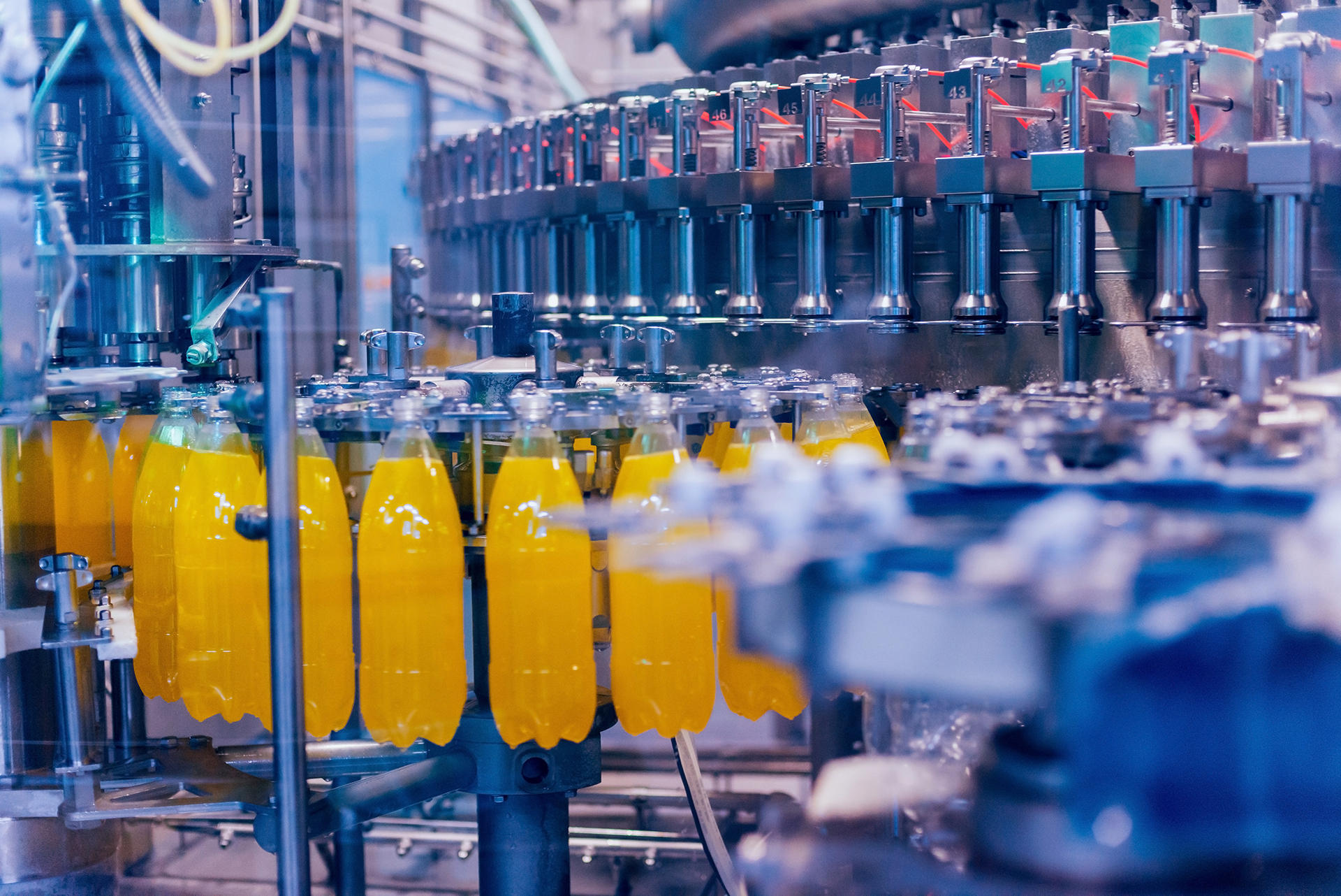 Industrial facilities bottling yellow beverage