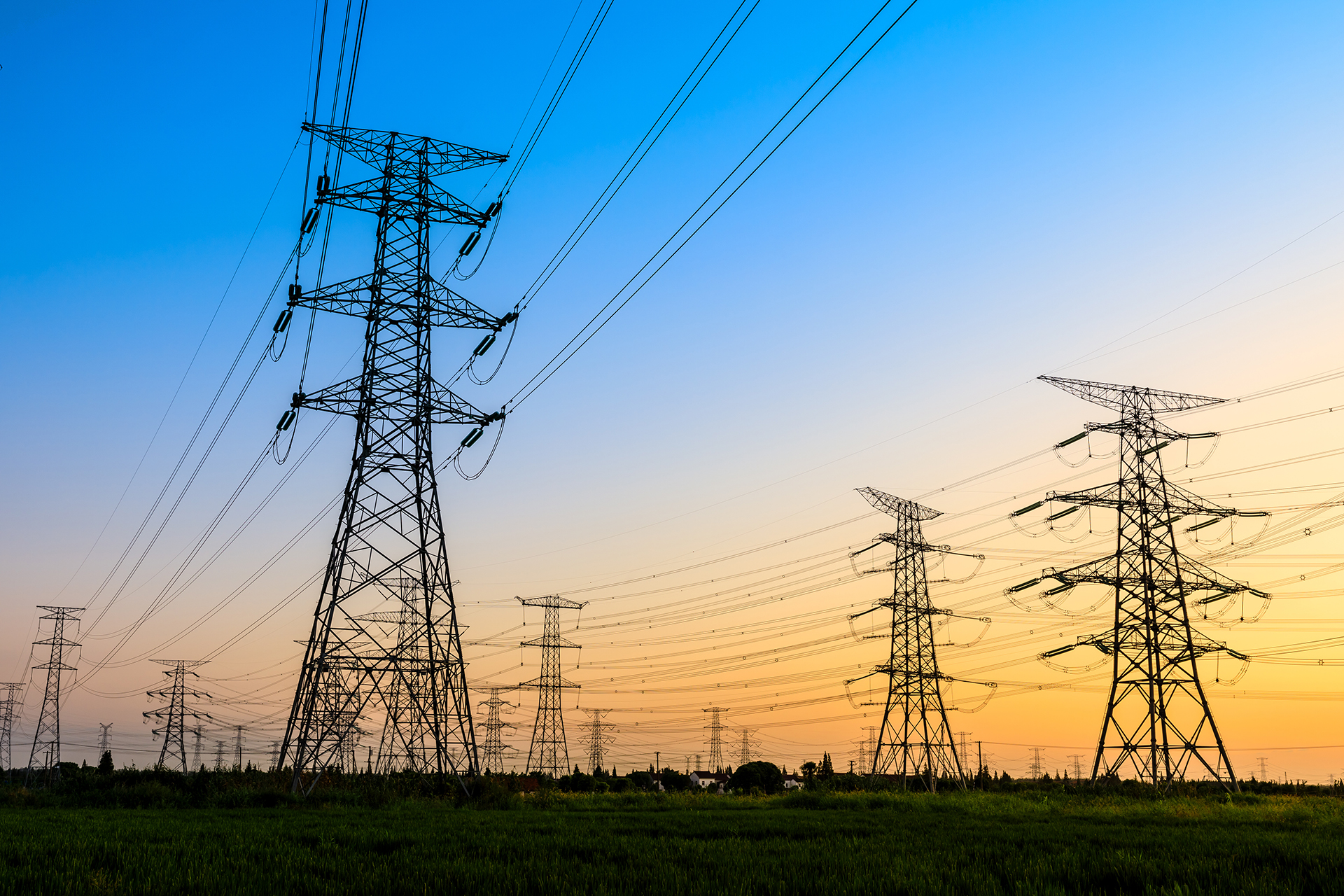 Power lines at sunrise
